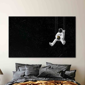 Decoración de pared de la Vía Láctea, obra de arte en blanco y negro, obra de arte de girasol, póster espacial, lienzo de astronauta, decoración de pared contemporánea,