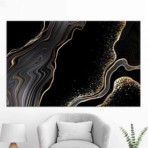 Arte de pared grande, arte de lienzo, regalo para ella, mármol negro y dorado, impresión de lienzo de mármol negro, lienzo abstracto, arte de pared moderno,
