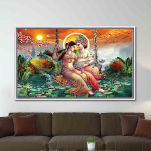 Radha Krishna Painting Print, Reproduction Canvas Print, Indian 3D Canvas, Famous Canvas Decor, Hindu Wall Art, Radha Krishna Artwork, image 7