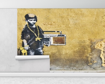 Custom Wall Paper, Modern Wall Paper, Paper Wall Art, Hip Hop Rap Banksy Wall Paper, Street Wallpaper, , Banksy Boy Wallpaper,