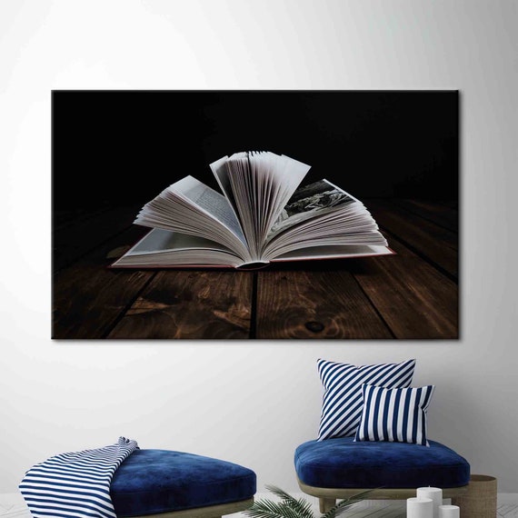 Library Printed, Office Canvas, Book Wall Art, Open Book Canvas