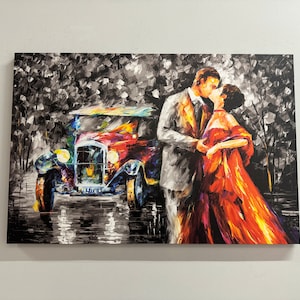 Kissing Couple Painting, Night Landscape Canvas, Kissing Couple Printed, Valentines Day Gift Canvas, Romantic Couple Art Canvas,