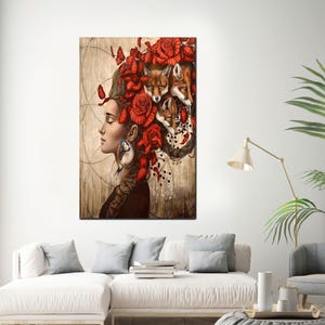 Woman With Floral Head Wall Hanging, Woman Canvas Art, Abstract Woman 3D Canvas, Modern Art, Framed Wall Art, Grandma Gift Personalized,