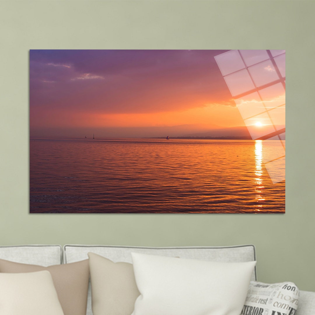 Glass Wall Art Modern, Large Glass Wall Art, Glass Printing, Seaside