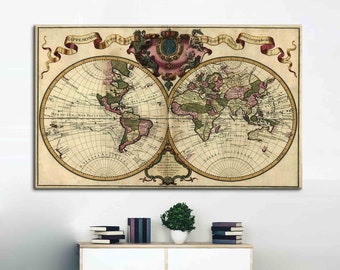 Impresión en lienzo, arte de pared, decoración del hogar en lienzo, mapa antiguo, mapa vintage, lienzo de mapa, lienzo de decoración de pared con mapa del mundo vintage, mapa del mundo impreso,
