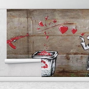 Banksy Wall Poster,Wall Paper Peel and Stick,Custom Wall Paper,Banksy Heart Wall Paper,Modern Wall Paper,Graffiti Wall Decor,