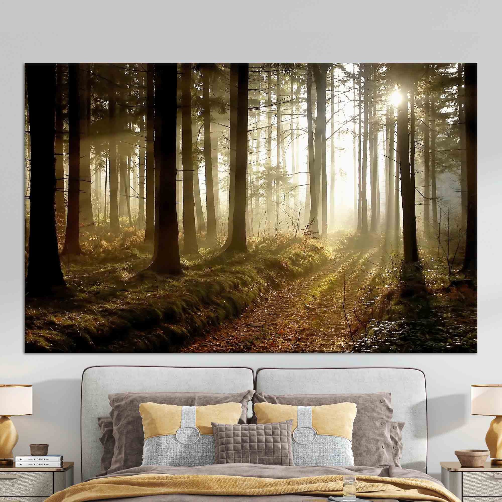 Sunset Canvas Decor, Forest Path At Sunset, Canvas, Large Wall Art, View Canvas Print, Oversized Wall Art, Misty Art Canvas,