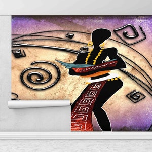 Ethnic Woman Wall Art, Abstract Woman Wall Art, African Wall Mural, African Woman Painting Wall Paper, Bright Wall Paper,