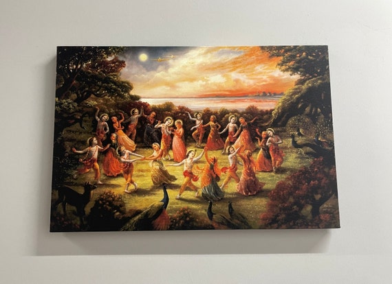 Rasa Lila Dance of Radha Krishna, Radha Krishna Art Canvas, Famous Artwork, Hindu Gift Printed, Radha Krisna Dance Poster,