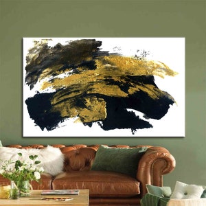 Black And Gold Brush Effect, Marble Wall Art, Contemporary Canvas, Gold Wall Art, Modern Poster, Black Wall Art, Abstract Marble Wall Decor,