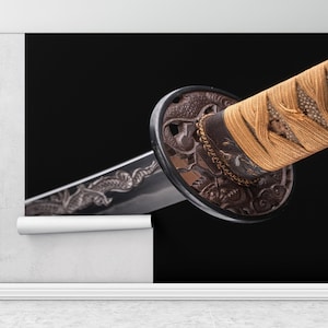 Custom Wall Paper, Asian Katana Wall Print, , Blade Ornament Wall Painting, 3d Wall Paper, Bright Wall Paper, Samurai Wall Poster,