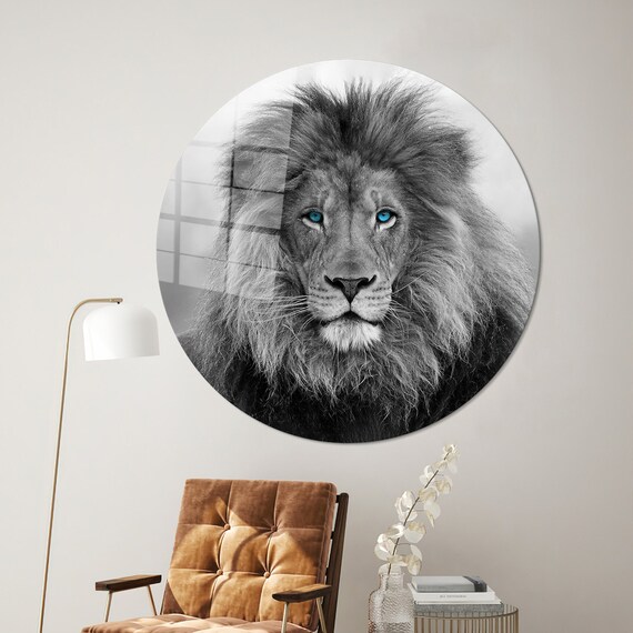 Glass Wall Decor,Wildlife Wall Decor,Wild Lion Glass Wall Art,Wall Decor,Blue Eyed Lion Wall Art,Wall Decoration,Animal Glass Wall Art,