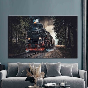 Train, Forest Landscape Art Canvas, Railroad Canvas Art, Train Landscape Art Canvas, Train Printed, View Art, Landscape Canvas Art,