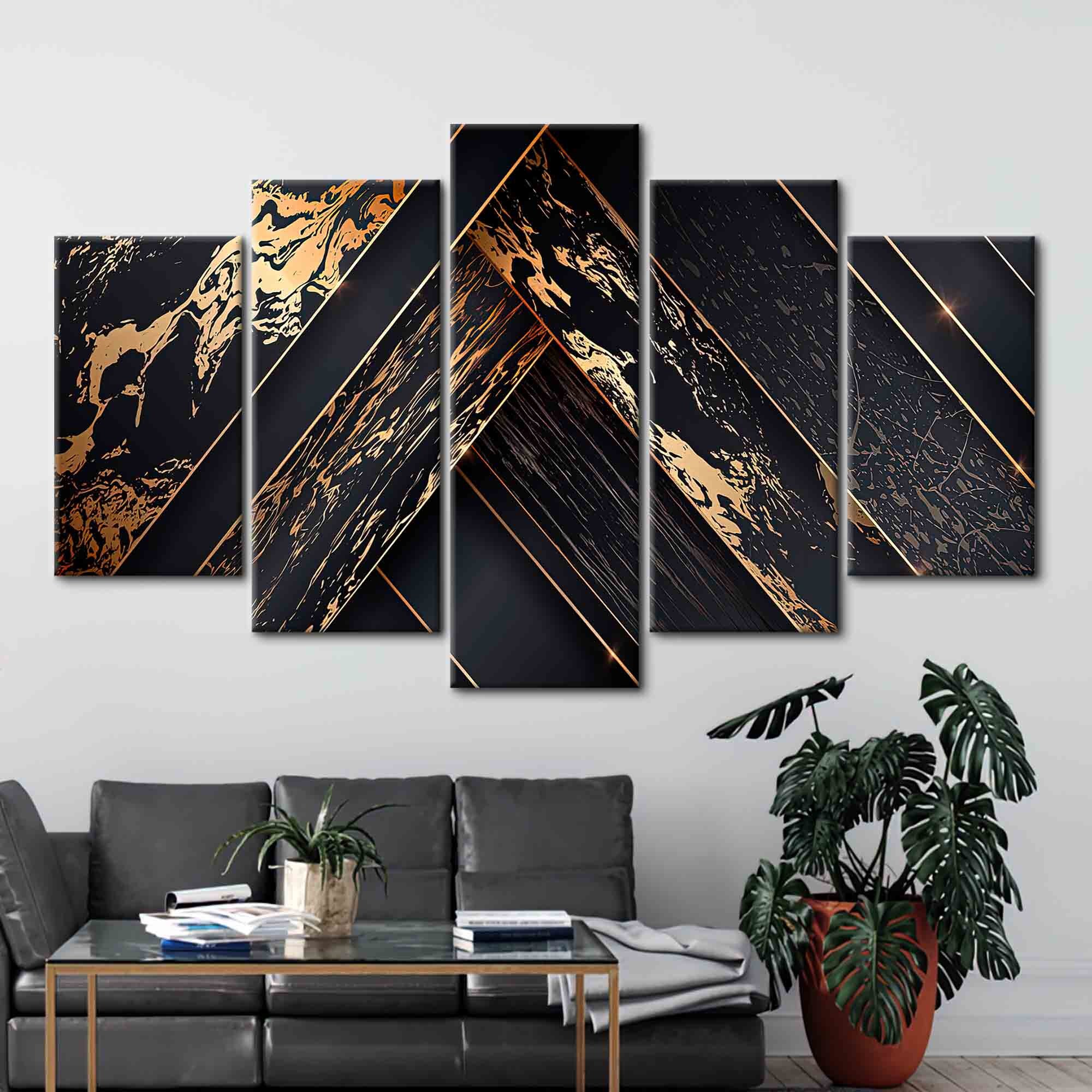 Bulldog Leather Works African American Wall Art, Canvas Painting Black and Golden Woman Portrait Abstract Gold Earrings Necklace Poster Artwork