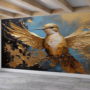 Vogel Wandbild, Moderne Wandaufkleber, 3D Wand-Papier, Kolibri Wand Poster, Wanddekoration, Tier Wand dekor, Personalisierte Tapete,