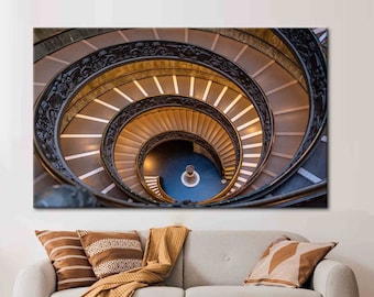 Vatican Museums Stairs Artwork, Spiral Staircase Canvas Wall Art, Architectural Poster Print, Modern Abstract Stair Decor