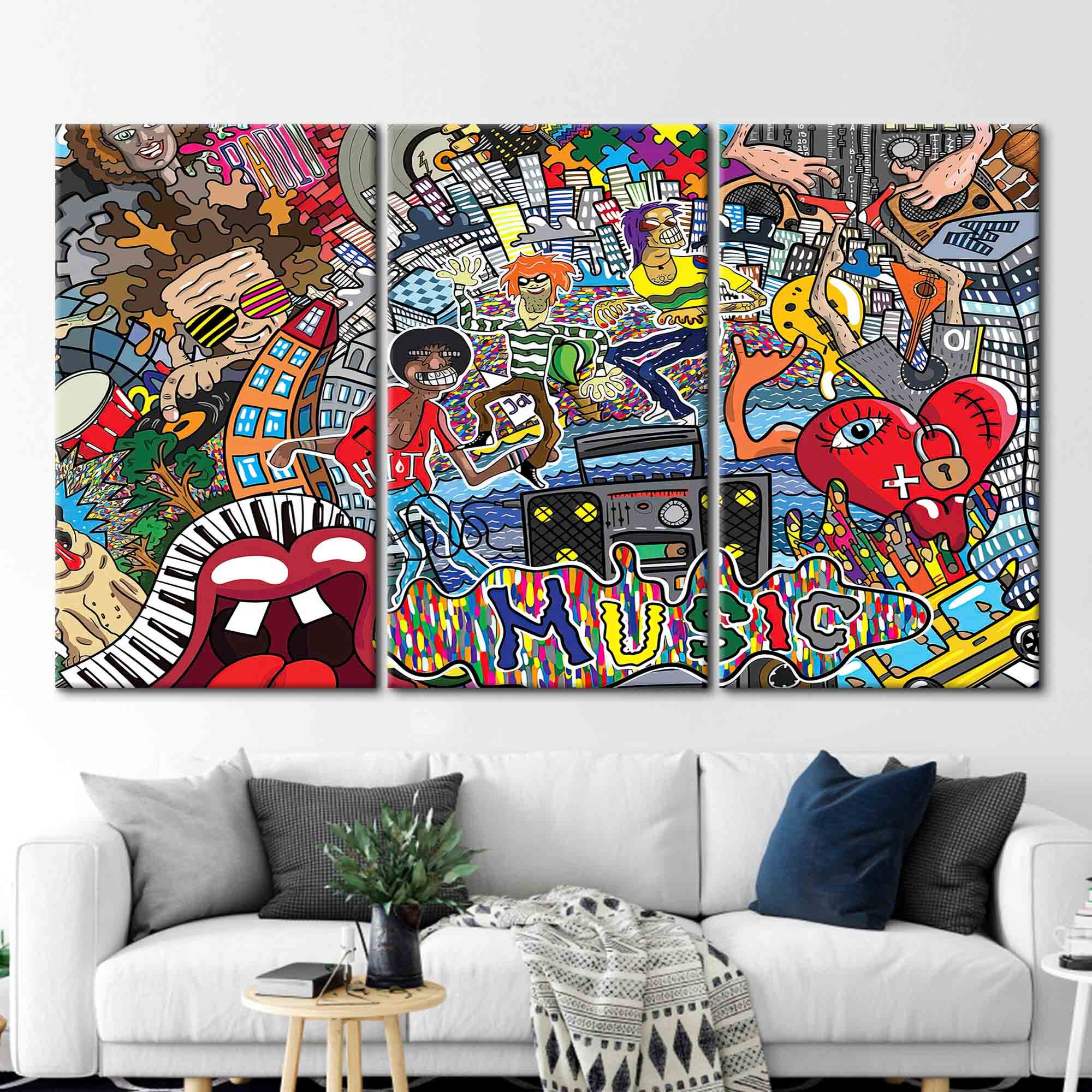 Abstract Music Wall Art, Colorful Printed, Colorful Graffiti