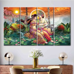 Radha Krishna Painting Print, Reproduction Canvas Print, Indian 3D Canvas, Famous Canvas Decor, Hindu Wall Art, Radha Krishna Artwork, image 4