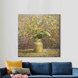 Arte botánico, lienzo de flores de pintura al óleo, decoración de pared floral vintage, arte de lienzo de flores abstractas, cartel floral, flor impresa,