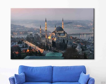 Islamic Wall Decor, Touristic Place Canvas Art, Constantinople Canvas Art, City Landscape Printed, Istanbul Travel Art, Cityscape Poster,
