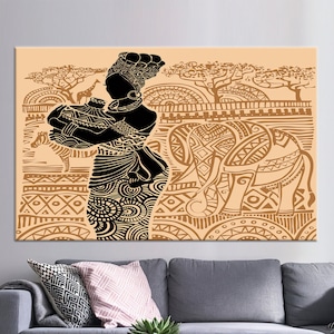 Canvas, Large Wall Art, Ethnic Canvas Decor, Black Girl Poster, 3D Wall Art, Abstract Poster, African Art Canvas, Zebra Canvas Print,
