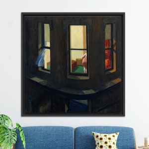 Famous Canvas Art, Edward Hopper Night Windows, Personalized Gifts, Reproduction Art, Gift for Him, 3D Wall Art, Night Windows Wall Art, Black Framed
