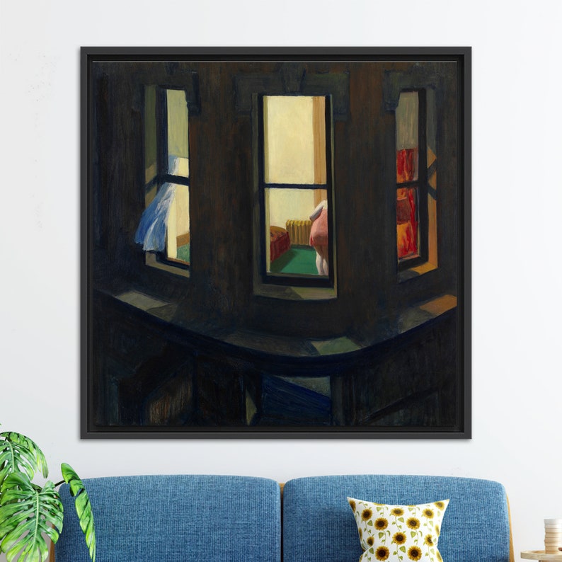 Famous Canvas Art, Edward Hopper Night Windows, Personalized Gifts, Reproduction Art, Gift for Him, 3D Wall Art, Night Windows Wall Art, Black Framed