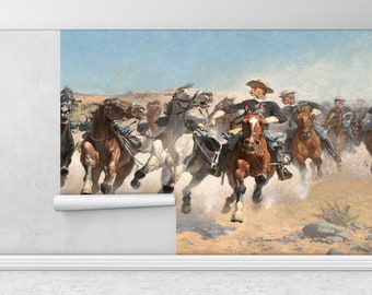 The Fourth Troopers Moving the Led Horses, Horse Lover Gift Wallpaper, Running Horses Painting Wall Paper, Horses Wall Print,