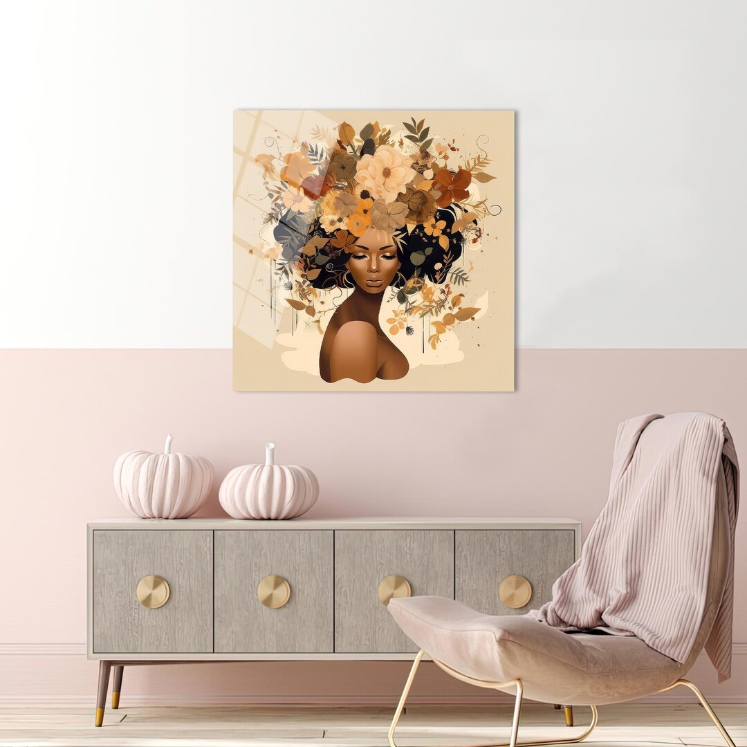 Modern Wall Art, Woman Glass Art, Living Room Decor Art, African Woman
