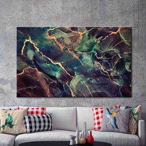 Mármol marrón y verde, arte de mármol verde, mármol marrón impreso, cartel abstracto, arte de pared de mármol dorado, arte de lienzo de mármol de lujo,
