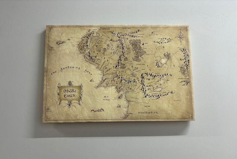 Lord Of The Rings Movie Map, Middle Earth Antique Map Canvas, Map Art, Antique Map Wall Art, Map Canvas, World Map Art,