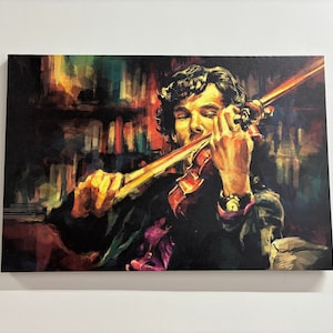 Oil Painting Print, Men Violins Art, Sherlock Holmes Poster, Violinist Art, Music Artwork, Abstract Canvas, Music Room Canvas Art,