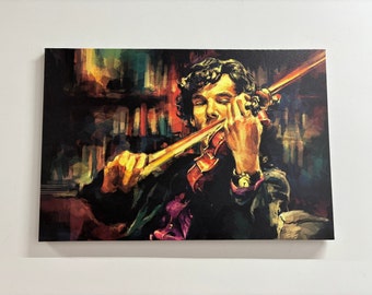 Oil Painting Print, Men Violins Art, Sherlock Holmes Poster, Violinist Art, Music Artwork, Abstract Canvas, Music Room Canvas Art,