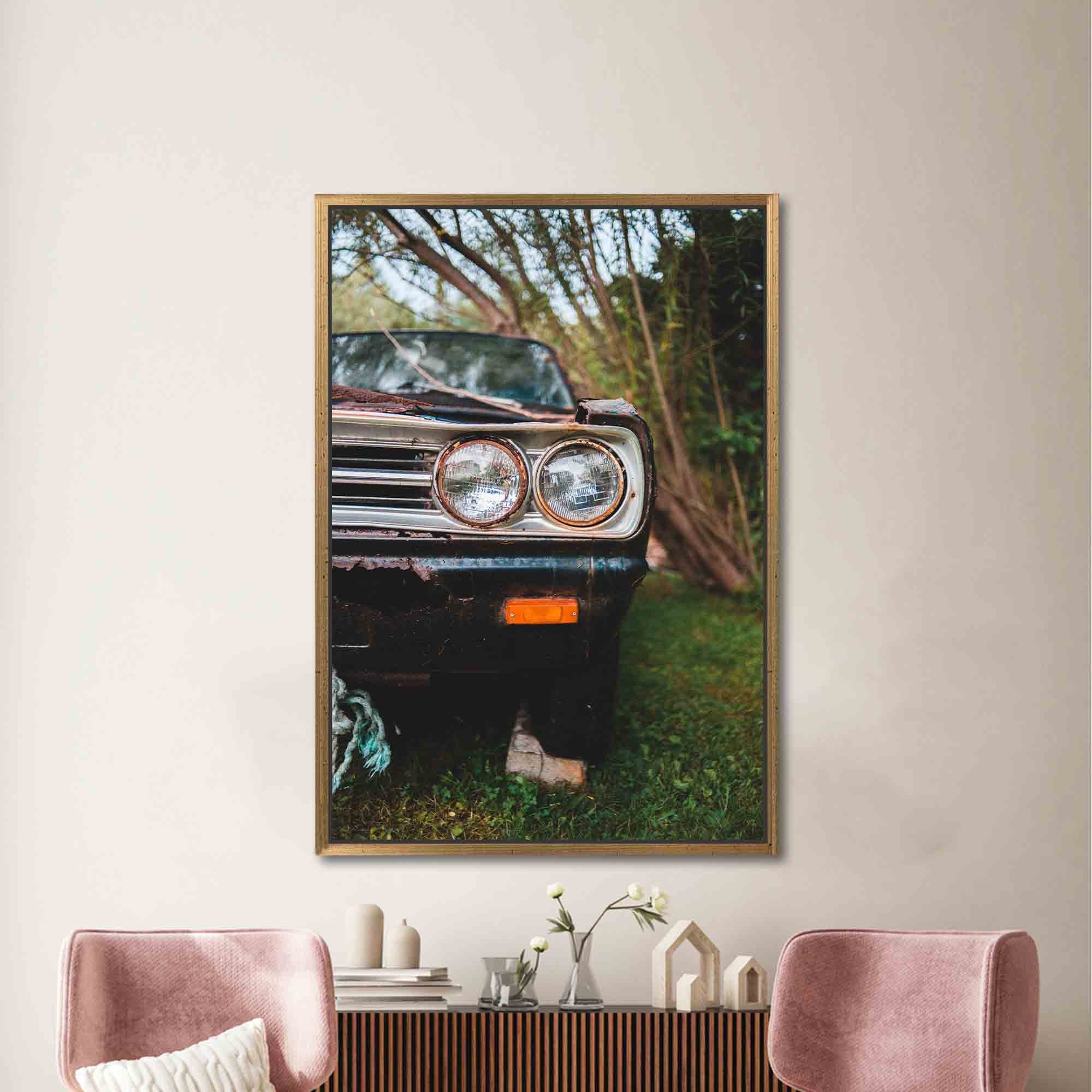 クラシックカーアートキャンバス、錆びた車のアート、アメリカ車の