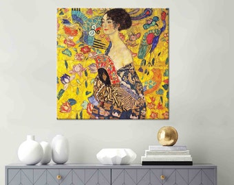 Wall Art Canvas, Wall Art, Canvas Wall Art, Gustav Klimt Lady With A Fan, Reproduction Printed, Klimt Lady Wall Decor,