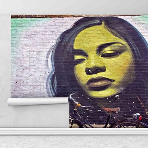 Frau Wandkunst, Tapete abziehen und aufkleben, Graffiti Wandtattoos, Frau Graffiti Wandmalerei, Frau Porträt Wand-Dekor, Tapeten Kunst,