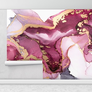 Papel de pared Peel and Stick, pintura de mármol rosa, papel de pared personalizado, póster de pared moderno, papel de pared brillante, impresión de pared de mármol rosa,