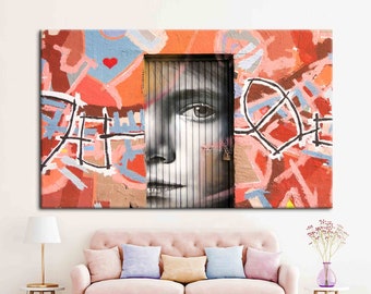 Girl Graffiti Painting, Colorful Art Canvas, Graffiti Street Artwork, Contemporary Canvas Art, Girl Canvas Art, Graffiti Poster,