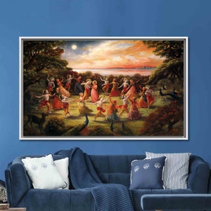 Rasa lila-dans van Radha Krishna, Radha Krishna-kunstcanvas, beroemd kunstwerk, hindoecadeau gedrukt, poster Radha Krisna-dans, afbeelding 7