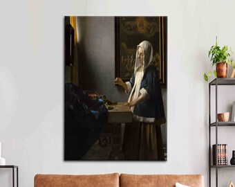 Woman Holding a Balance, Reproduction Printed, Woman Canvas Art, Classic Printed, Oil Painting Print, Famous Canvas, Vintage Printed,