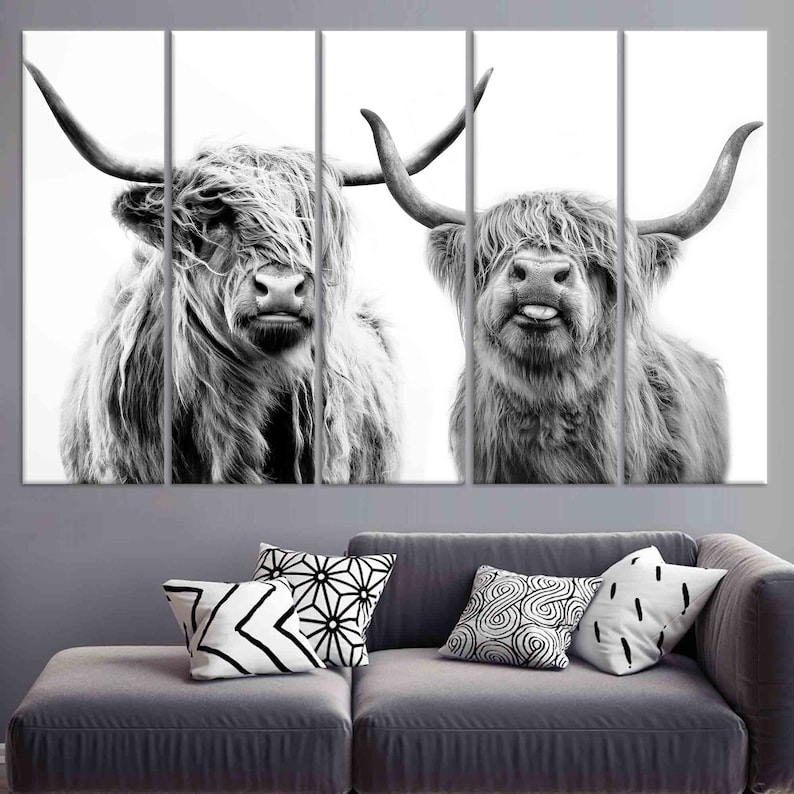 Scottish Cow Wall Decor, Canvas Wall Art, Highland Cow, Farmhouse Canvas Print, Framed Wall Art, Wall Art Canvas, Highland Cow Wall Art, image 5
