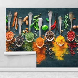 Decorazione della parete della cucina, bastone su carta da parati Art Deco, stampa murale moderna, decalcomanie della parete alimentare, decorazione della parete della cucina delle spezie, carta da parati personalizzata,