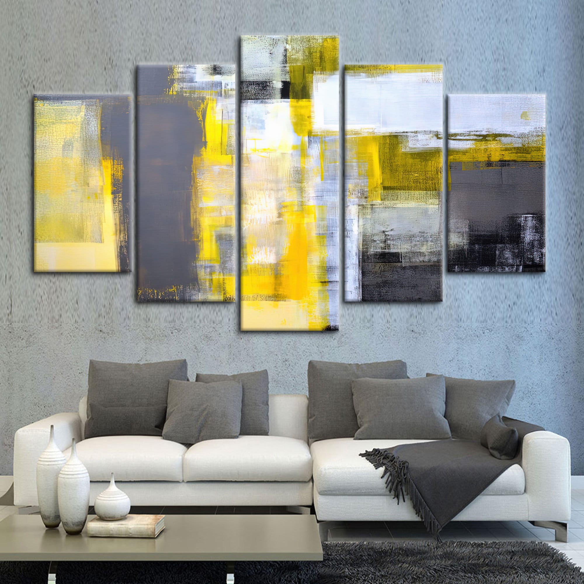 Yellow and Gray Painting Trendy Art Minimal Canvas Modern Etsy