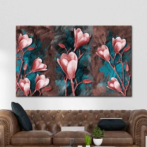 Flower Artwork, Floral Art, Magnolia Wall Art, Oil Painting Print, Pink Art, Abstract Canvas, Pink Flowers Artwork,