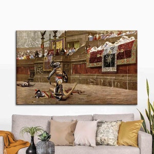 Gladiators In The Arena, Gladiator Fights In Ancient Rome Wall Decor, Gladiator Wall Art, Modern Art, Gladiators In The Arena Canvas Art,