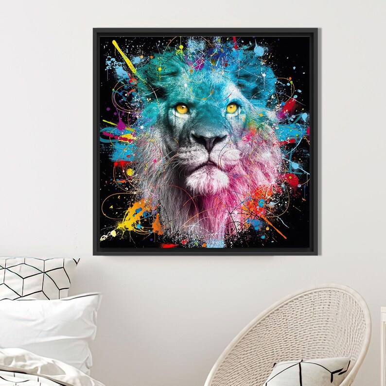 Animal Poster, Colorful Lion Canvas Decor, Lion Canvas, Abstract Wall ...