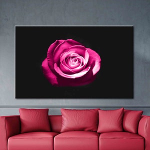 Fotografía de rosa rosa, lienzo de arte rosa, cartel botánico, arte de la pared de la flor, cartel de la foto de la rosa, cartel de la rosa rosa, arte del regalo del amante de la rosa,