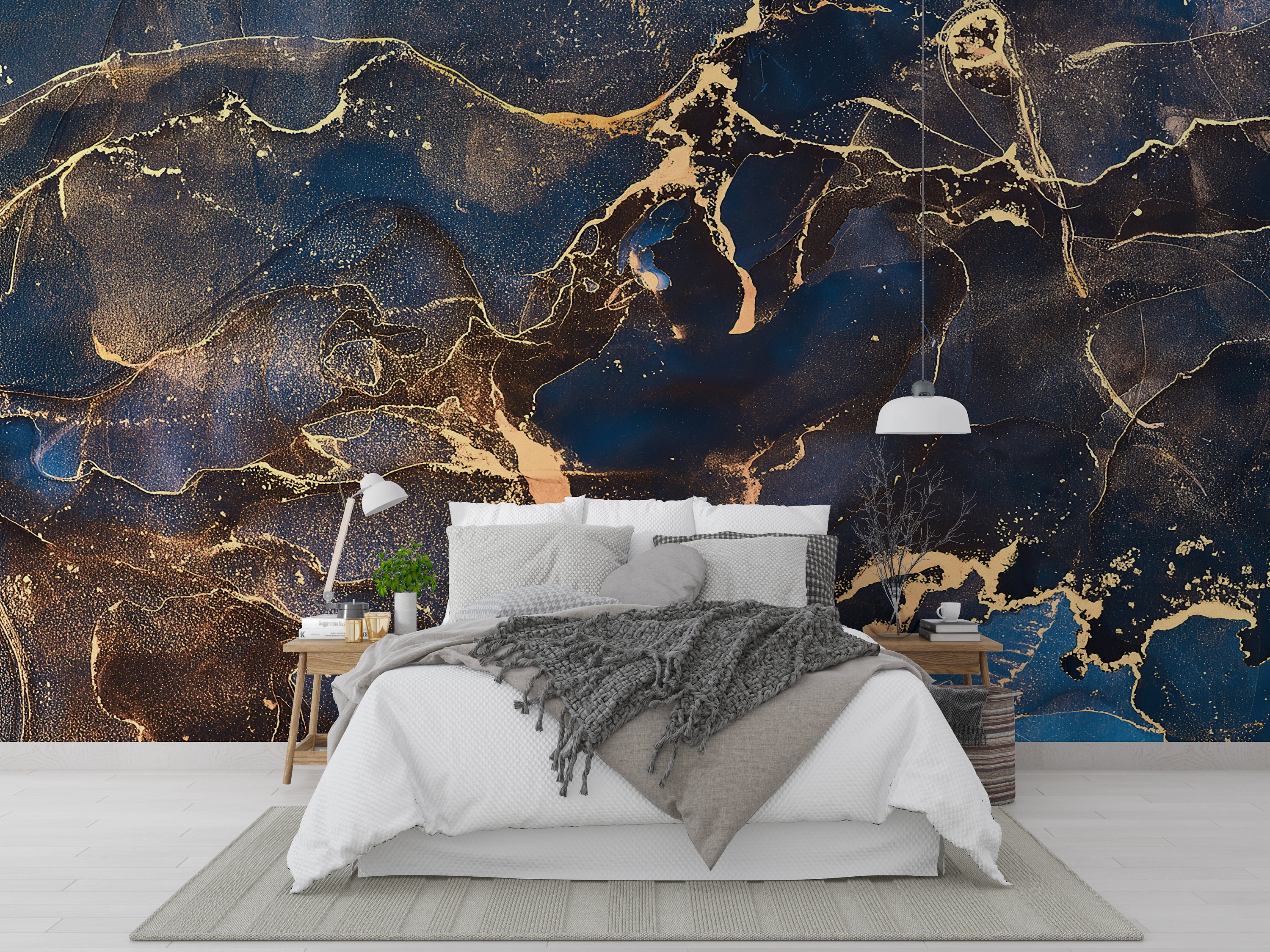 Navy Blue and Gold Marble, Luxury Marble Wallpaper, Modern Marble Wall ...