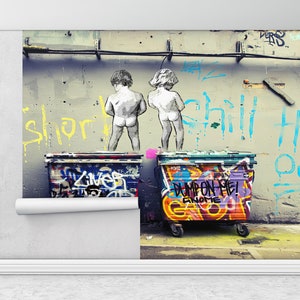Mural de pintura, póster de pared de la calle, mural de pared de Banksy, papel de pared Chill The Out, decoración de pared de niños desnudos, mural de pared de graffiti,