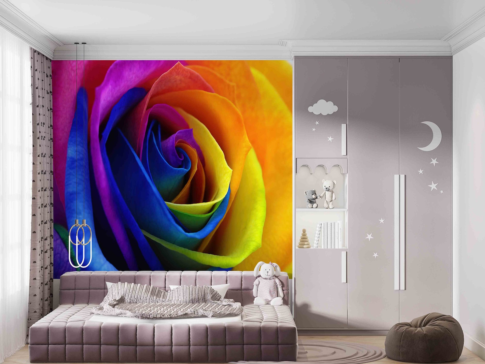 Botanical Wall Poster, Colorful Wall Stickers, Rose Wall Painting ...